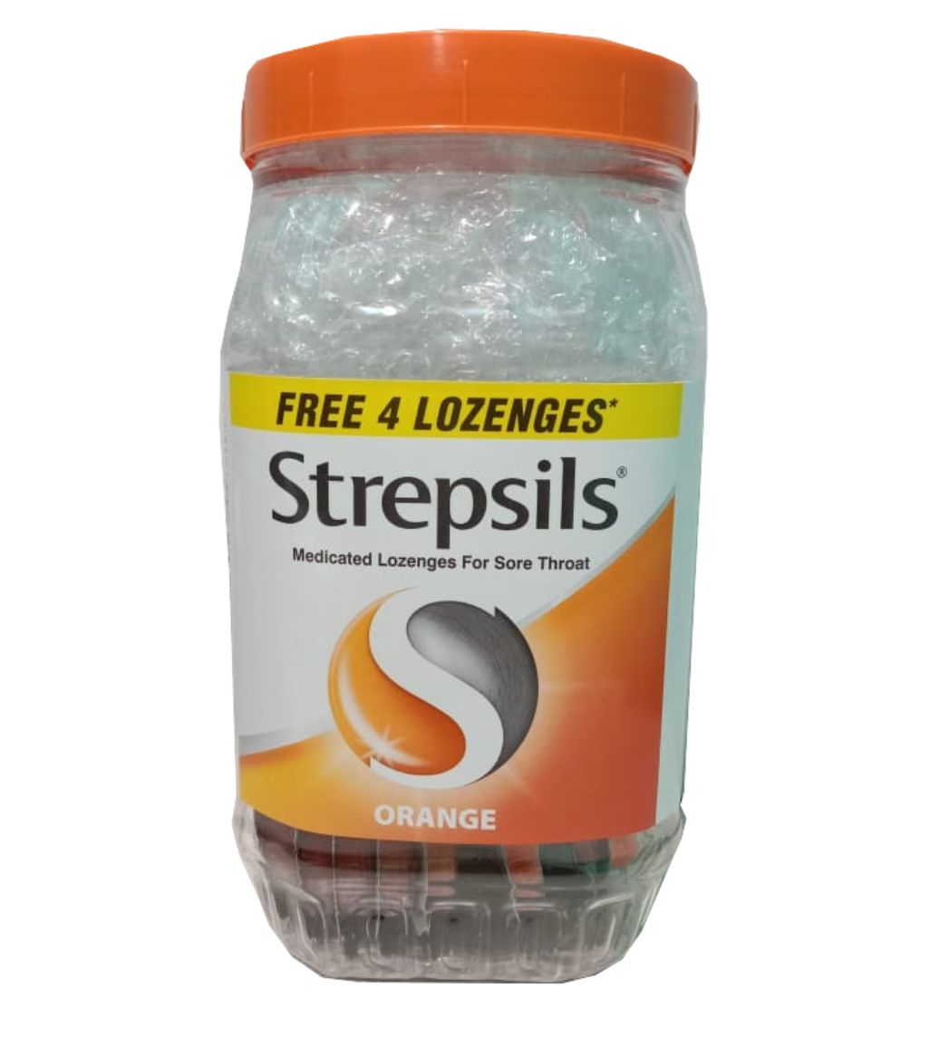 Strepsils Medicated Throat Lozenges Orange Jar + 4 Free Lozenges 